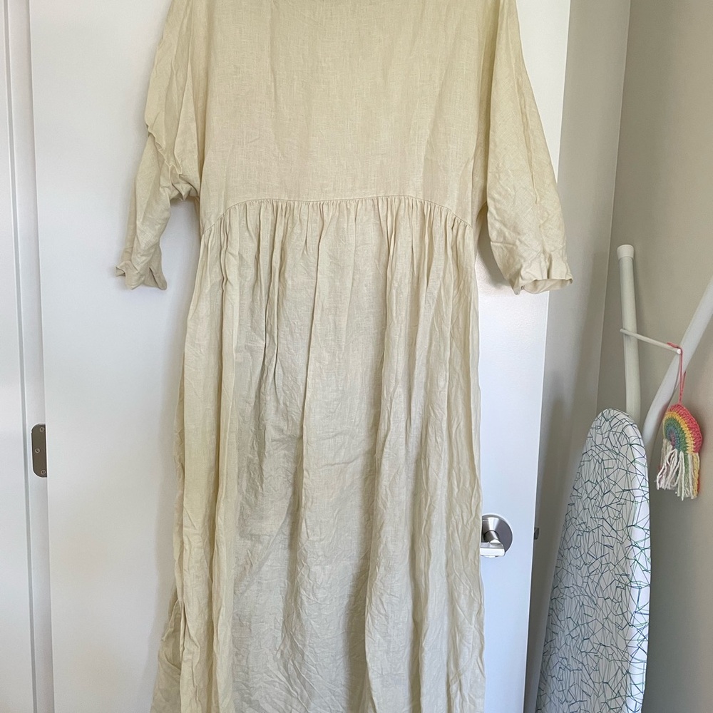 Women's Cream/Light Yellow Maxi Dress - Lightweight Gathered Waist